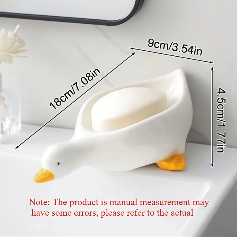 White 1-Pack Adorable Duck-Shaped Soap Dish with Efficient Drainage - Durable Plastic, Easy to Clean, Oval Design for Bathroom & Kitchen Decor, Playful Design | Easyclean Material, Soap Bar Holder