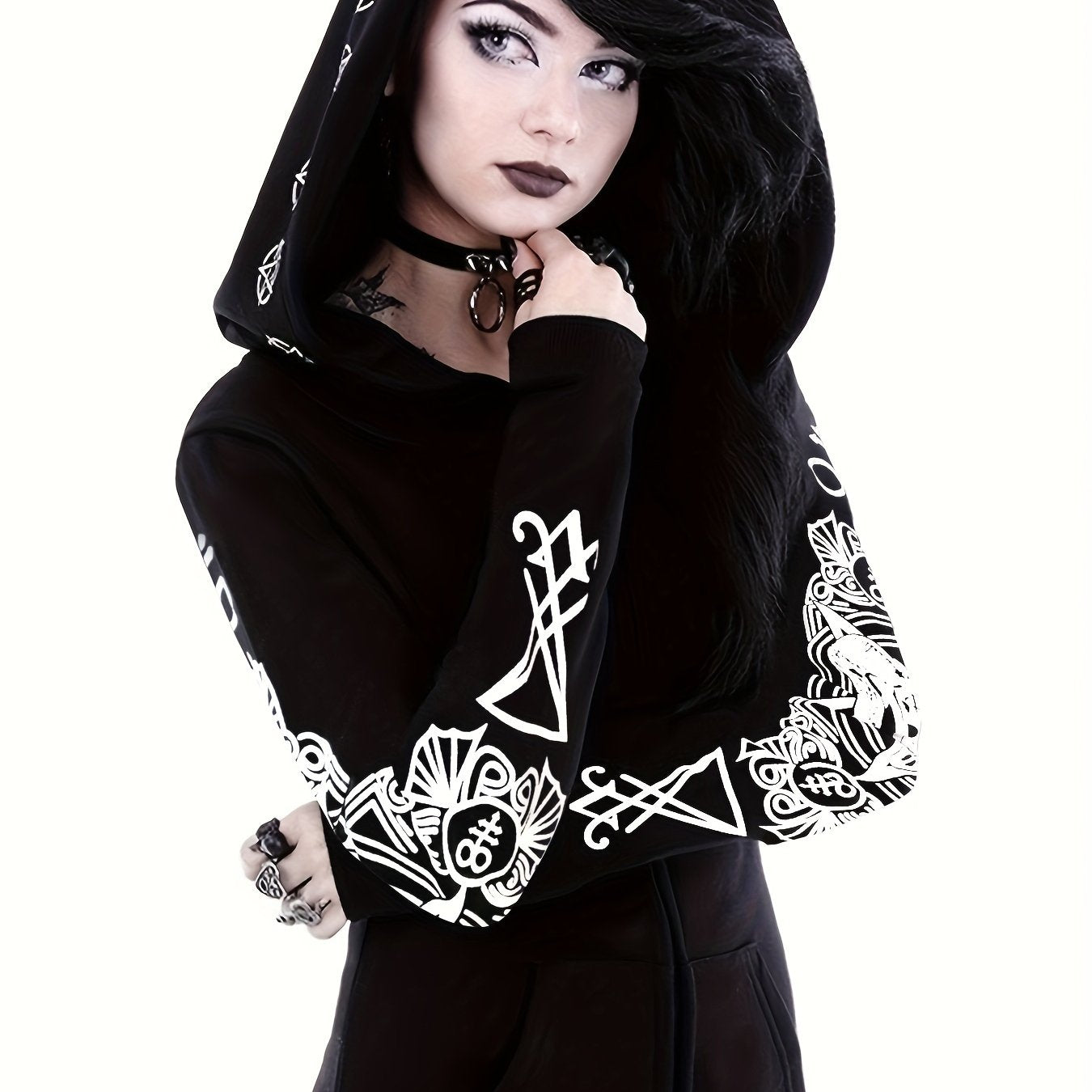 Women's Fashion Punk Print Zipper Sweatshirt