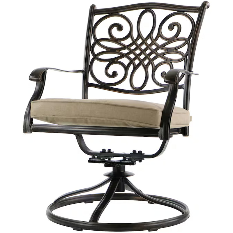 Traditions 5 -Piece Bronze Patio Dining Set Aluminum round Table with 4 Tan Cushions Swivel Chairs