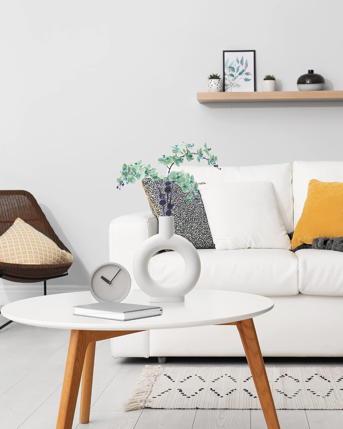 Modern White Ceramic Vase - Decorative Hollow Donut Floral Vase Home Decor Centerpieces, Flower Vase for Living Room, Kitchen, Office, Table, Bookshelf, Wedding Decor (White)