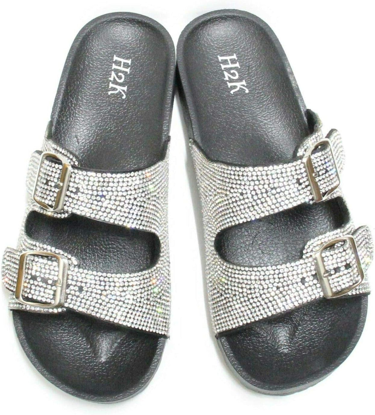 Womens Glitter Double Buckle Adjustable Comfort Slip on Slides Sandals Espen