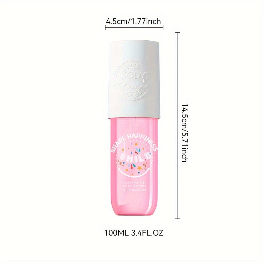 100ml/3.4fl.oz Women's Body Mist Spray, , "Smile Happiness" Fragrance Mist With Floral Fruity Notes, Fire Dragon, Lychee, Hibiscus, Jasmine, Seawater & Vanilla, For All Occasions Gift For Women