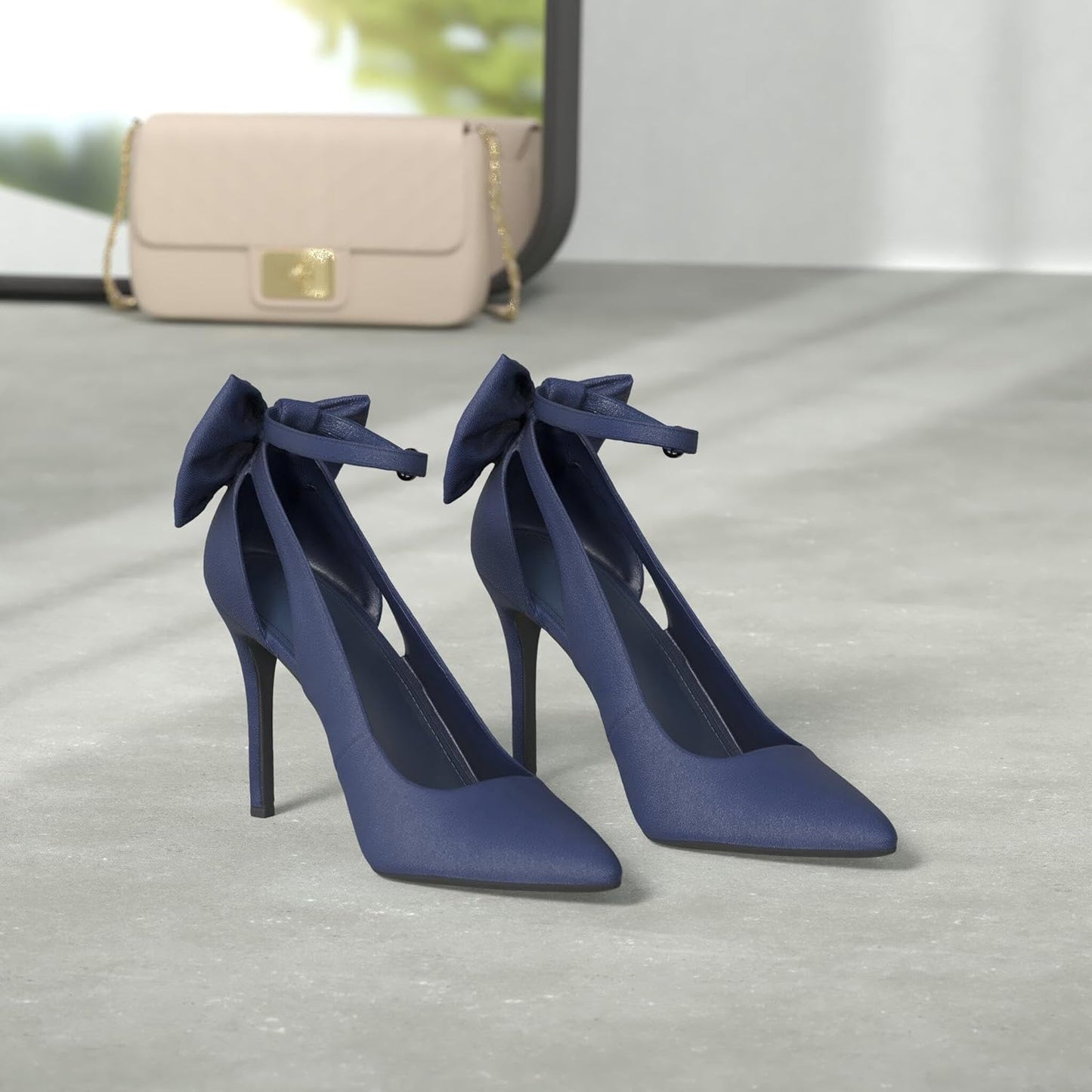 Women'S Pointed Toe High Heels Ankle Strap D'Orsay Pumps Shoes Bow Wedding Bowtie Back Dress Sandals