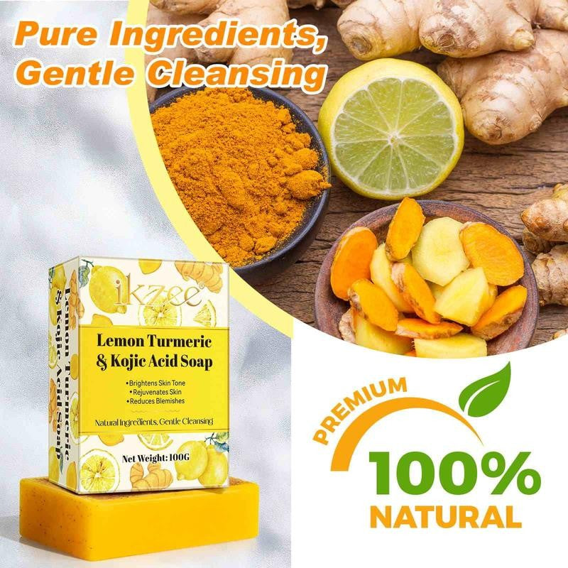 Lemon Turmeric Kojic Acid Soap, Natural Ingredients, Gentle Cleansing, Clean Ski