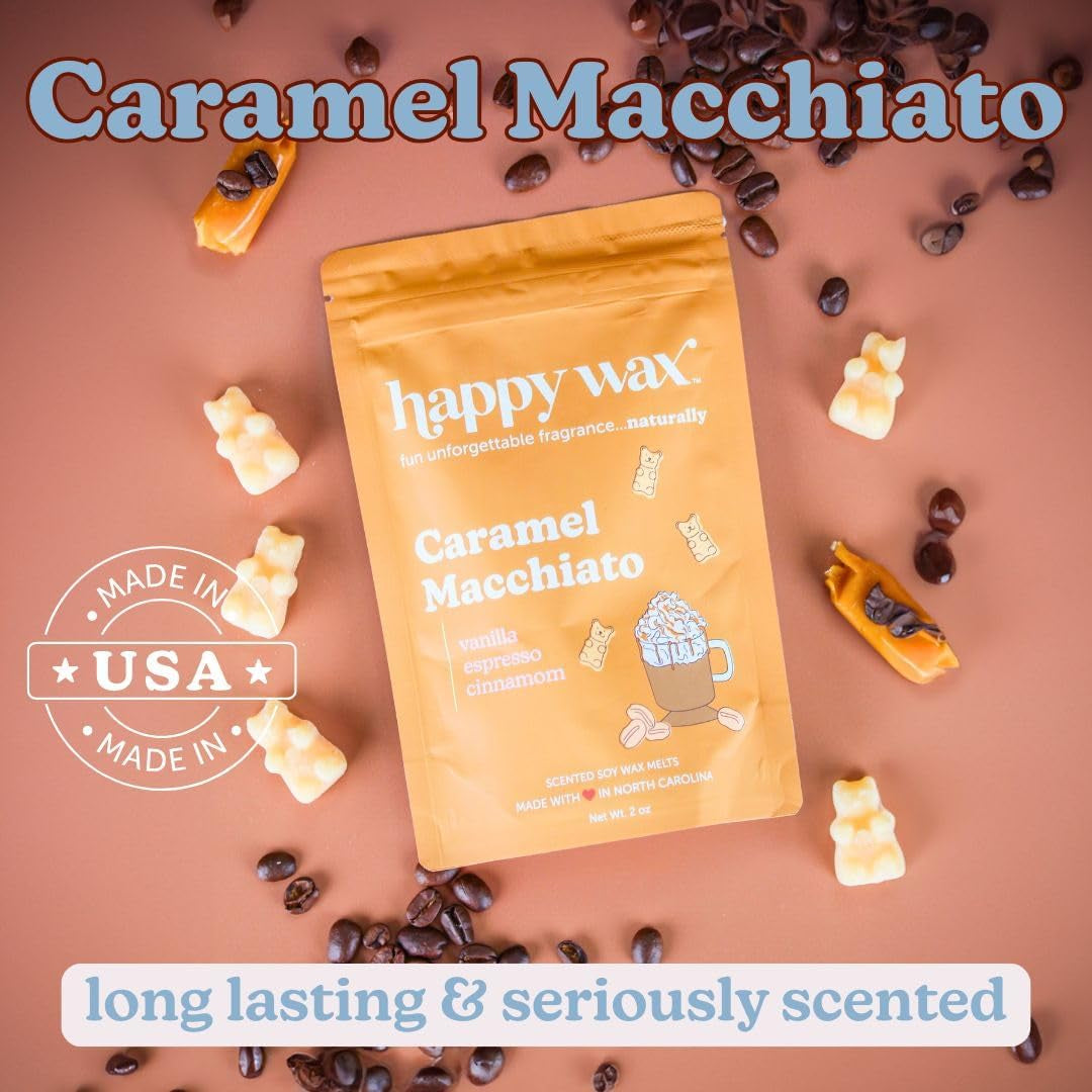 Caramel Macchiato Scented Bear Wax Melts - Natural Strong Coffee Scented - Infused with Essential Oils - Non Toxic & Pet Safe - (8 Oz Pouch)