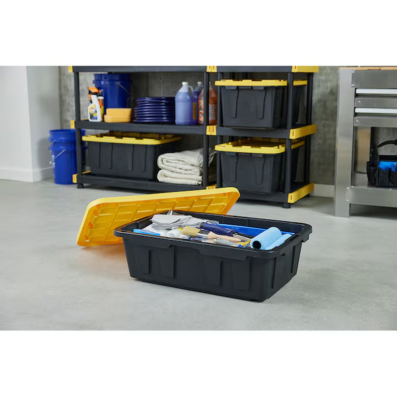 Commander Medium 16 -Gallons ( 64 -Quarts ) Black and Yellow Stackable Tote with Standard Snap Lid