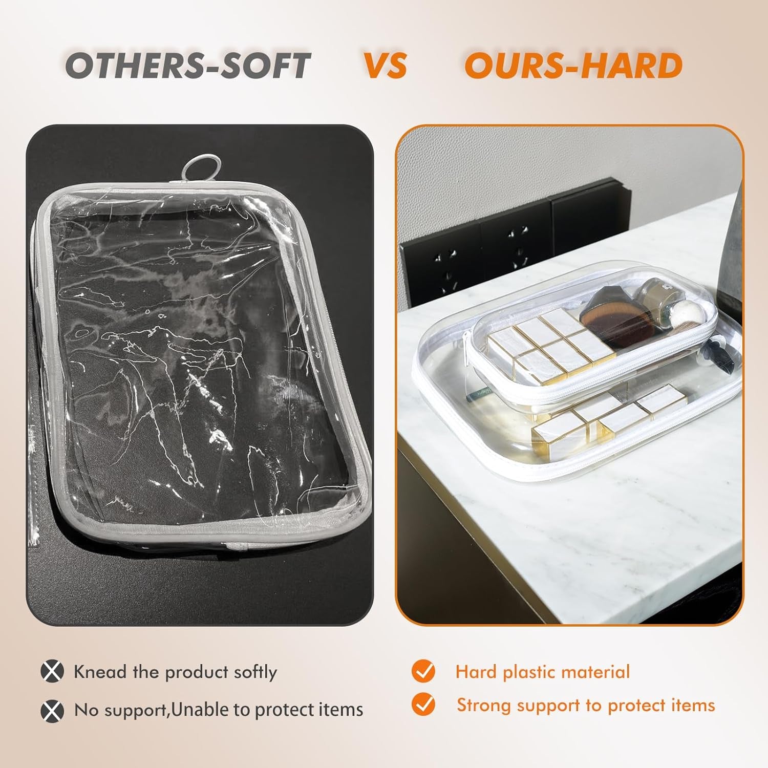 2 Pack Clear Makeup & Toiletry Bag Set – TSA Approved PVC Travel Organizer for Women, Hard Shell Cosmetic Case (Airport Compliant)