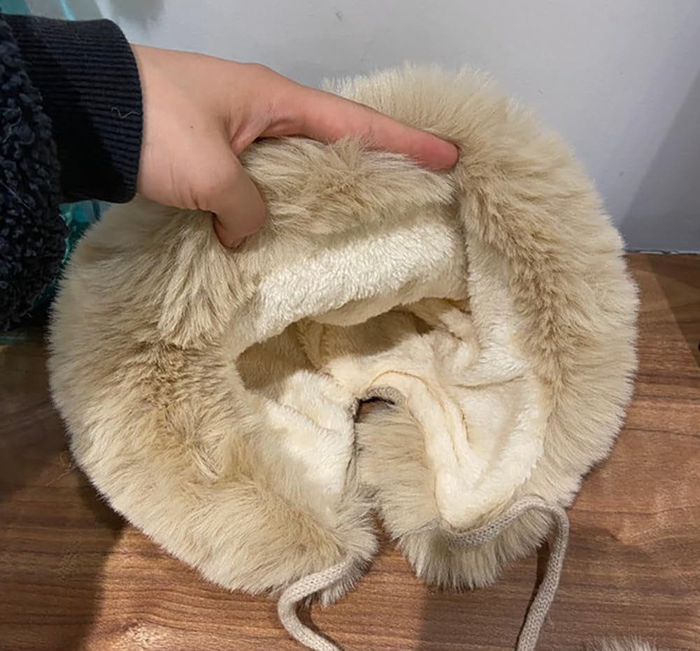 Winter Pompom Beanie Hats for Women Fluffy Knit Womens Beanie Faux Fur Crochet Skull Cap Warm Bucket Outdoor Ear Cover