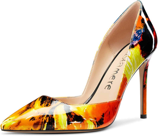 Womens D'Orsay Slip on High Heels Pumps Elegant Pointy Toe Stilettos 10CM Heel Shoes
