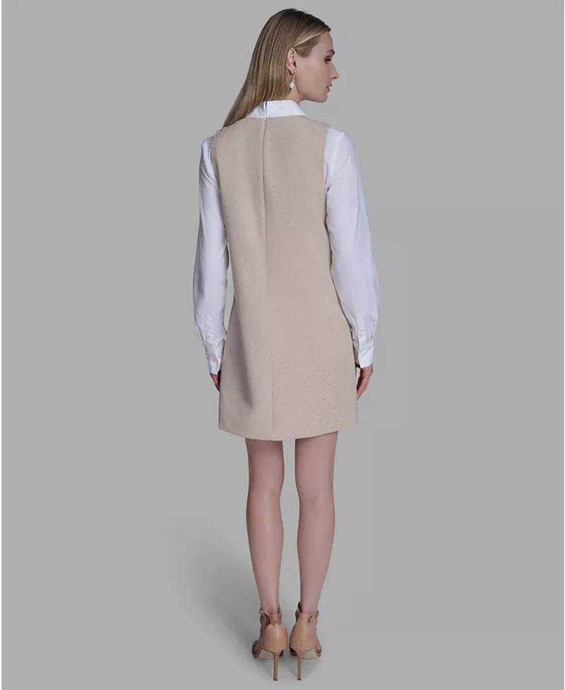 Women'S Long Sleeve Twofer Vest Shirt Dress