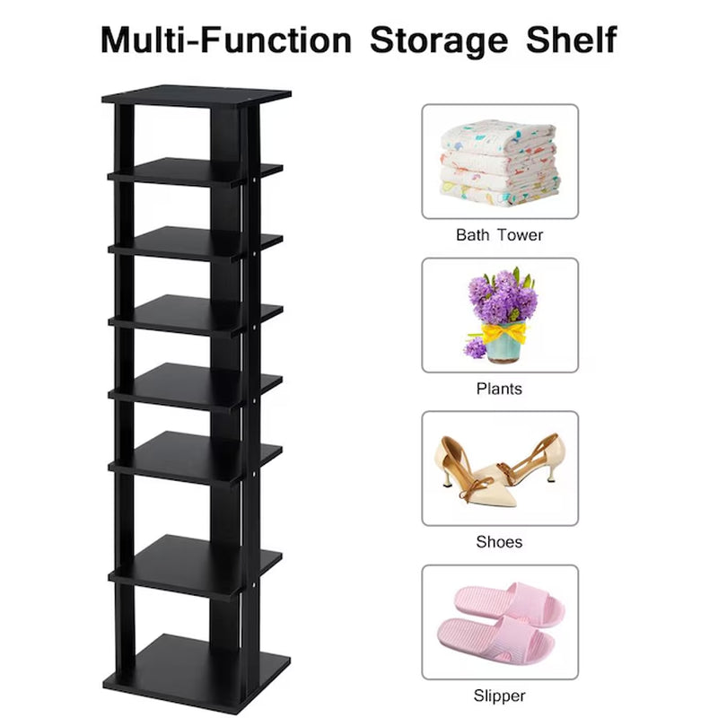 43.5-Inches H 7 Tier 7 Pair Black Wood Shoe Rack