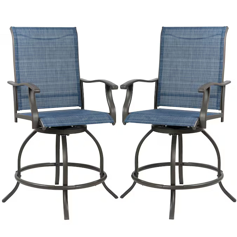 Patio Chairs Set of 2 Brown/Powder Coated Steel Frame Swivel Bar Stool Chair with Beige Woven Seat