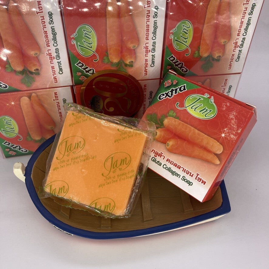 12X Jam Carrot Gluta Collagen Soap Bar Face Body Brightening Moisturizing 65 G