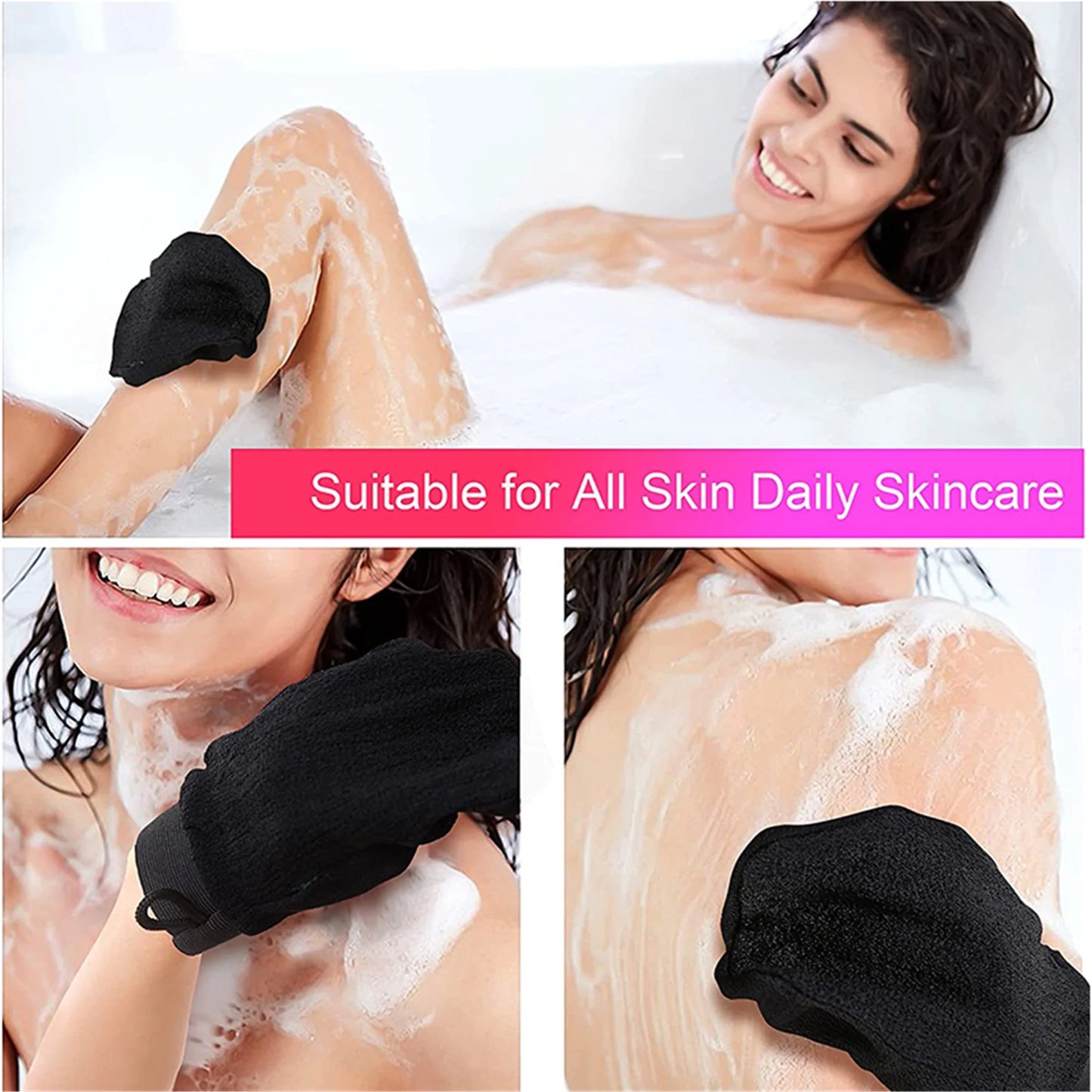 4Pcs Exfoliating Gloves, Shower Scrub Gloves, Deep Body Bath Mitt, Body Scrubber, Blood Circulation, Dead Skin Remover