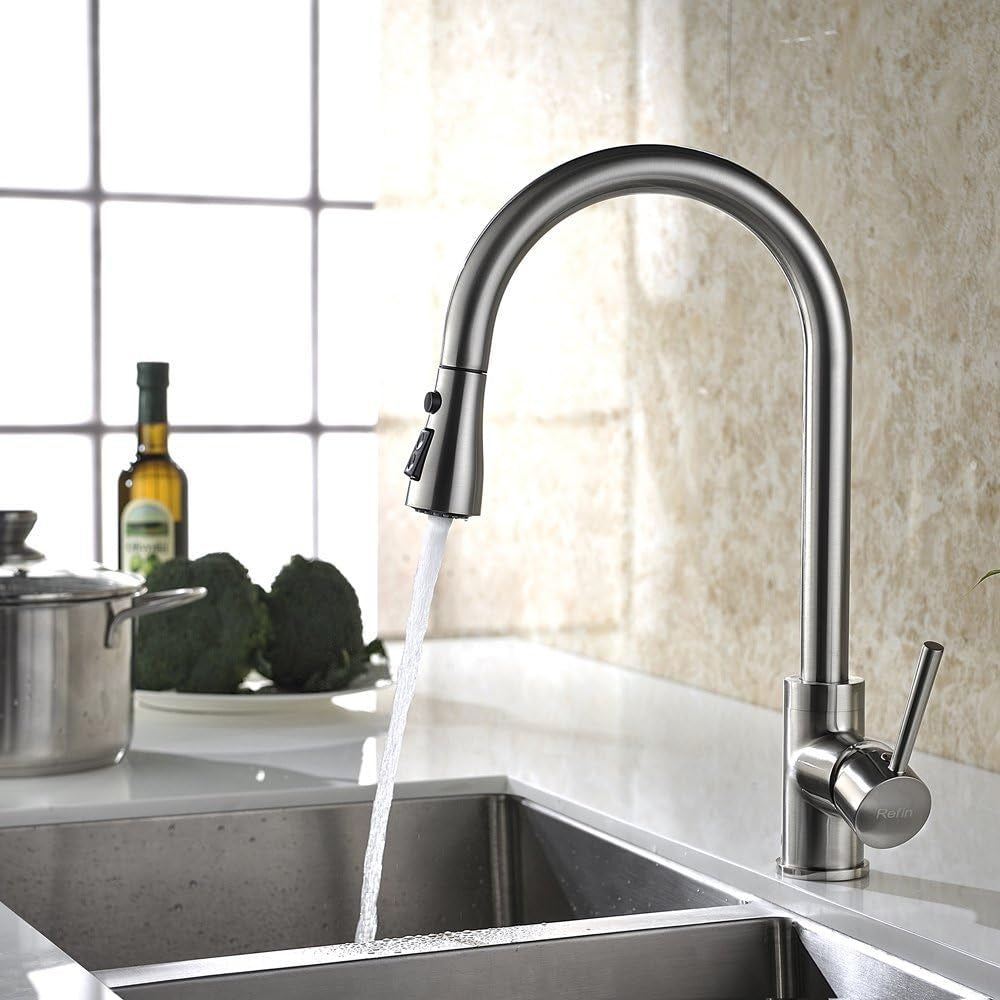 Kitchen Faucet, Brushed Nickel, Single Handle, Pull-Down, 3-Way Spray Setting, Easy Installation, Lead-Free