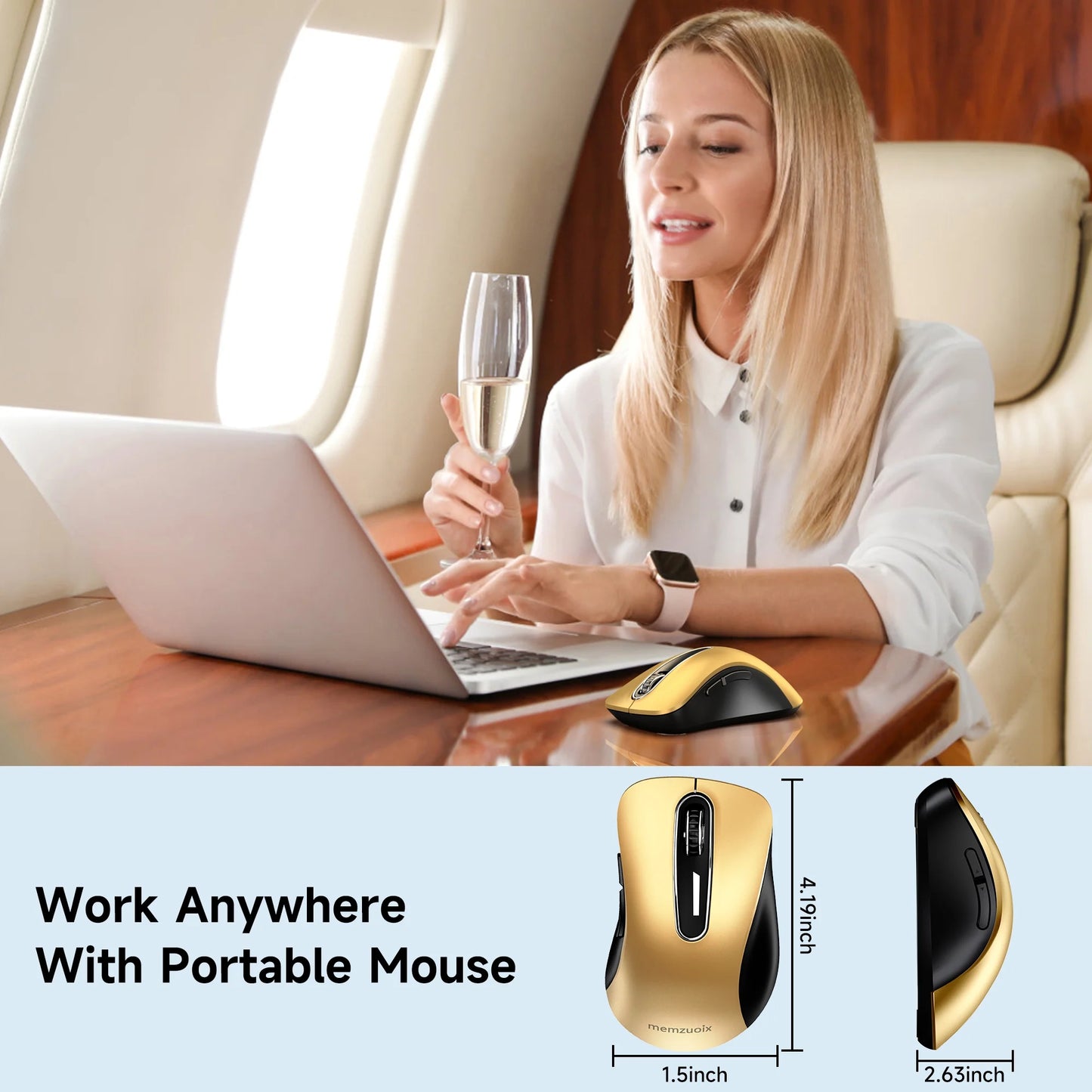 Wireless Mouse, 2.4Ghz with USB Mini Receiver, 1200 DPI Optical Tracking, Ambidextrous for Laptop, PC, Computer, Chromebook, Notebook, 5 Buttons-Bumblebee