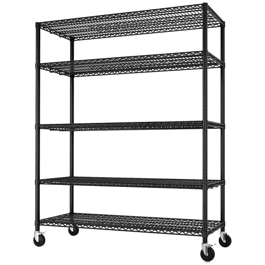 5-Tiers Steel Adjustable Garage Storage Shelving Unit in Black with Wheels (55.12 In. W X 75.59 In. H X 23.62 In. D)