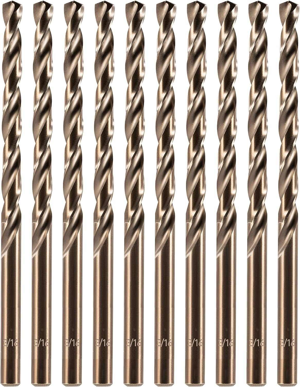 3/16" Cobalt Drill Bit (10 Pcs), M35 HSS Metal Drill Bits Set for Hard Metal, Stainless Steel, Cast Iron Box of 10