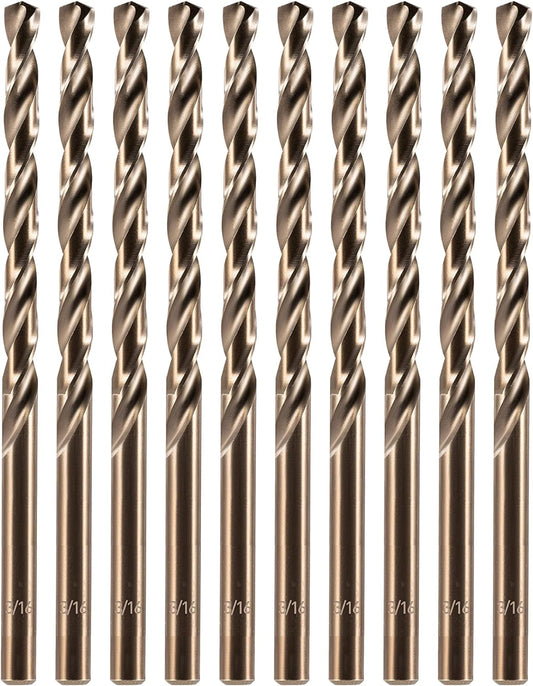 3/16" Cobalt Drill Bit (10 Pcs), M35 HSS Metal Drill Bits Set for Hard Metal, Stainless Steel, Cast Iron Box of 10