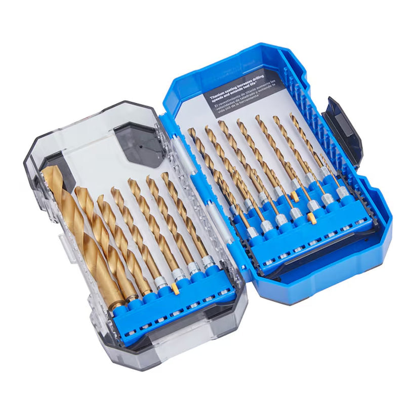 21 -Piece Assorted X Titanium Coated HSS Jobber Length Twist Drill Bit Set