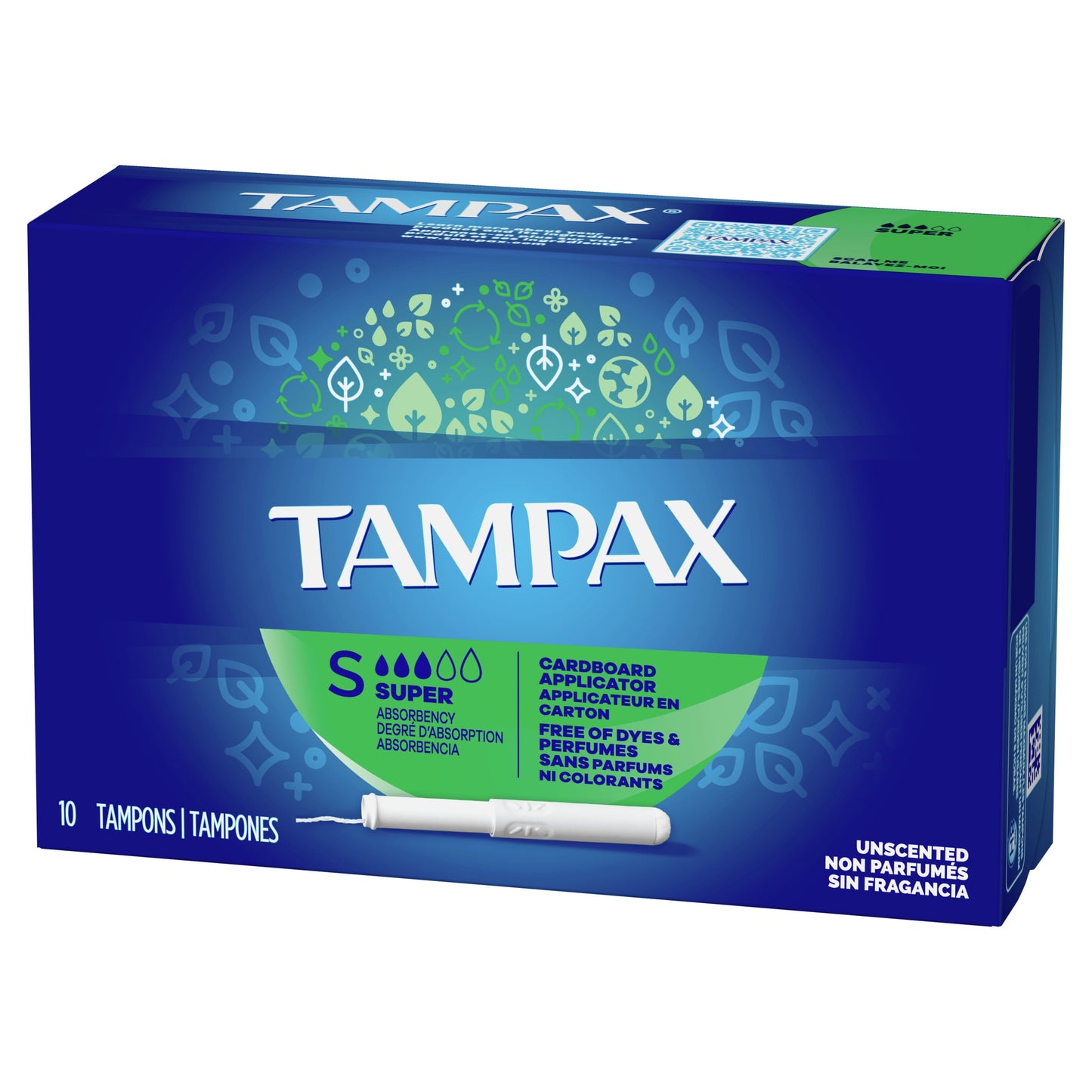 Cardboard Tampons Super Absorbency, Anti-Slip Grip, Leakguard Skirt, Unscented, 10 Count