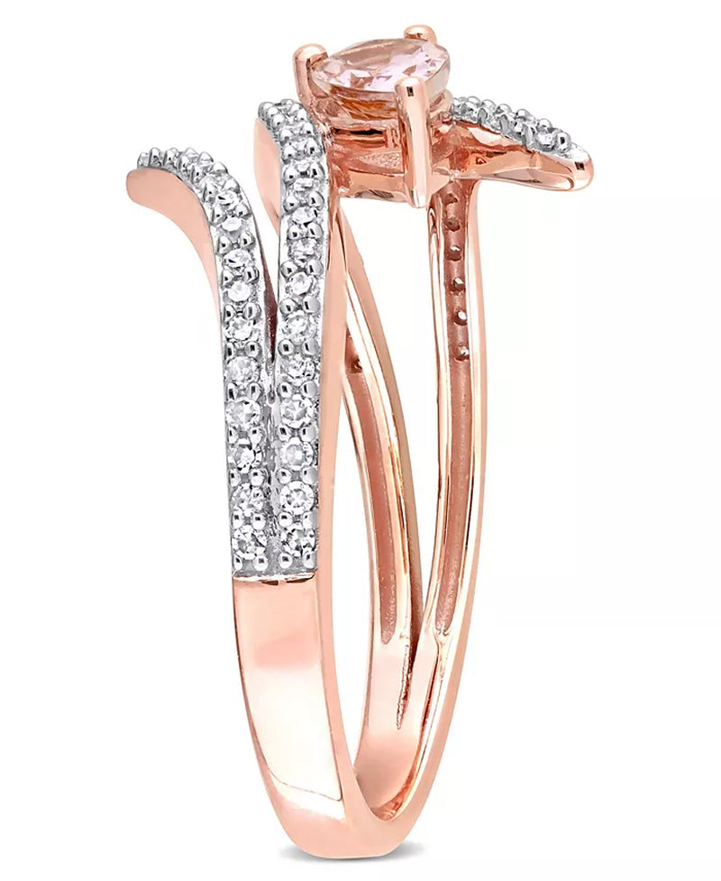 10K Rose Gold Morganite and Diamond Open Wrap Ring