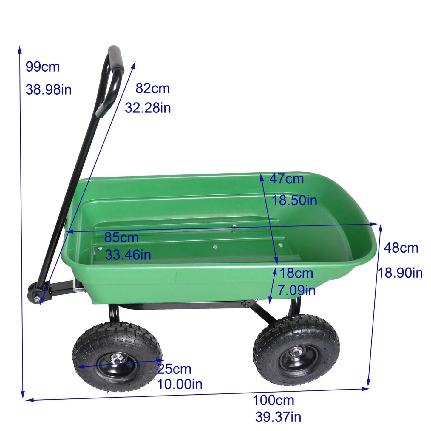55L Folding Garden Cart 4 Wheel Dump Truck, 220Lb Capacity, 10" Pneumatic Tire, Green