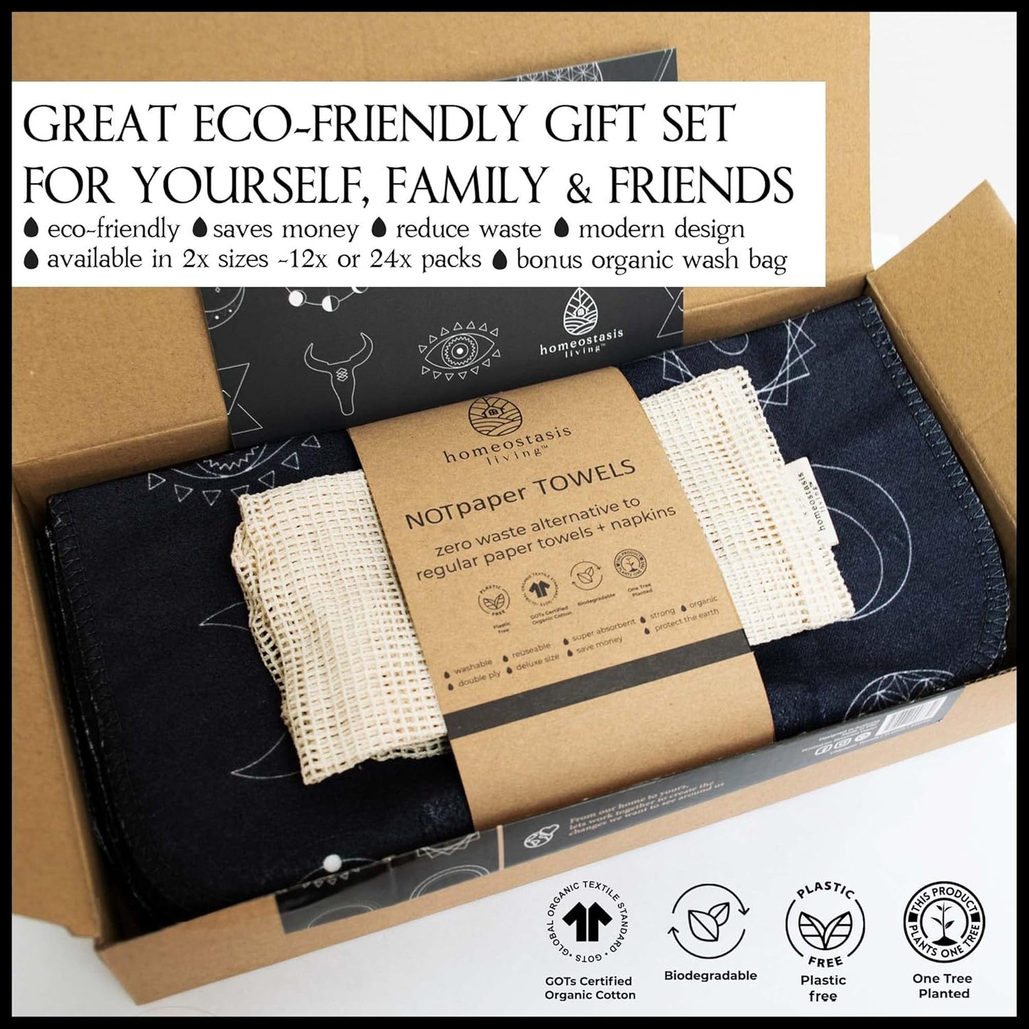 Reusable Paper Towels with Cotton Wash Bag | 12X Zero Waste Gift Set ||Eco Friendly Paper Towels, Napkins Cloth Washable Reusable Paper Towel Roll, Paperless Paper