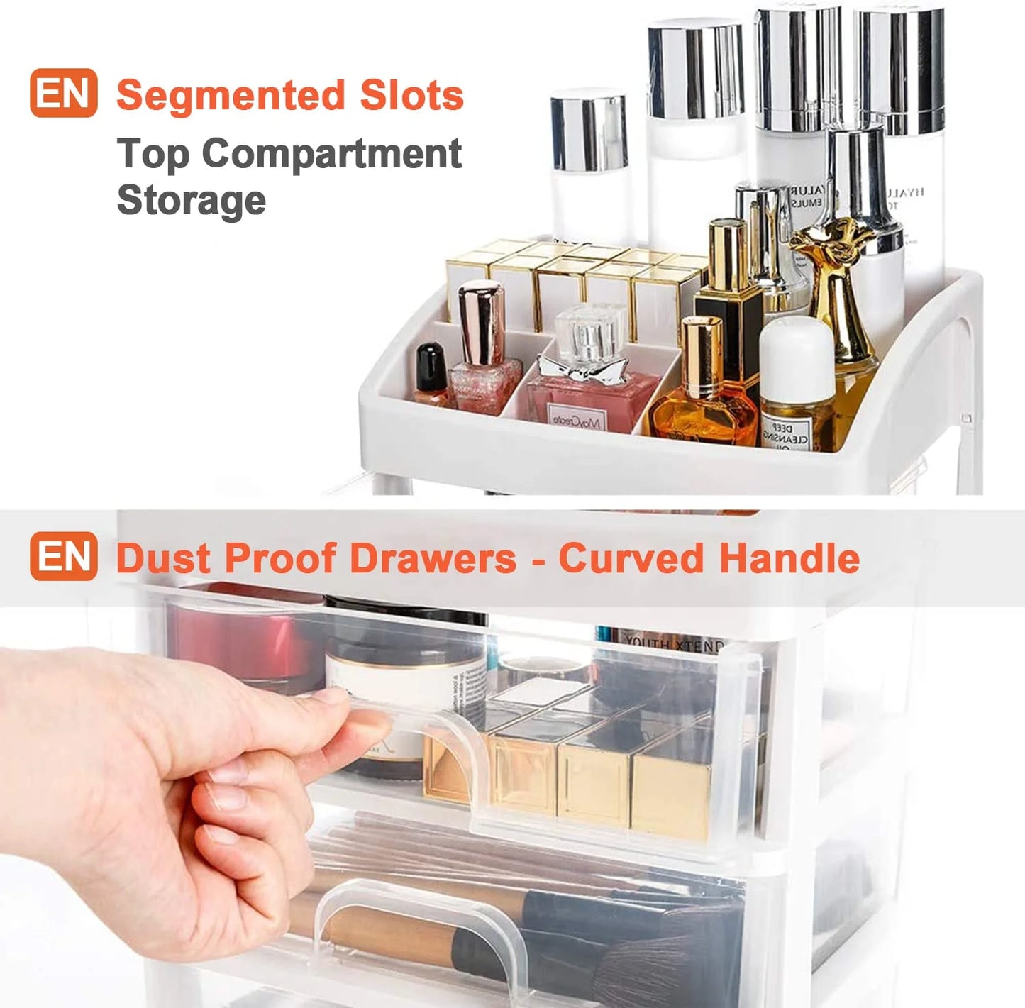 Cosmetic Organizer with 3 Drawers Skincare Organizer Suitable for Dressing Tablebathroom Counter and Dressing Table(White)