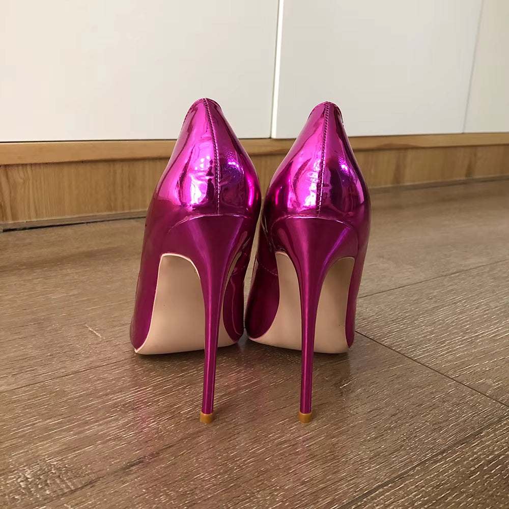 Sexy Shiny Purple 12Cm High Heels Women Pointy Toe Stiletto Pumps Fashion 8Cm 10Cm 12Cm OL Slip on Wedding Party Shoes