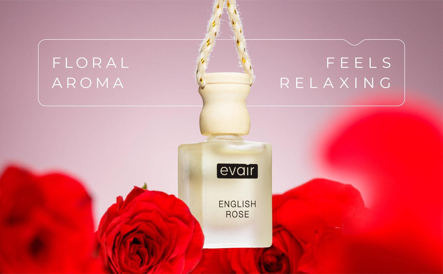 English Rose Car Freshener, Hanging Car Diffuser with Essential Oils, Pack of 1