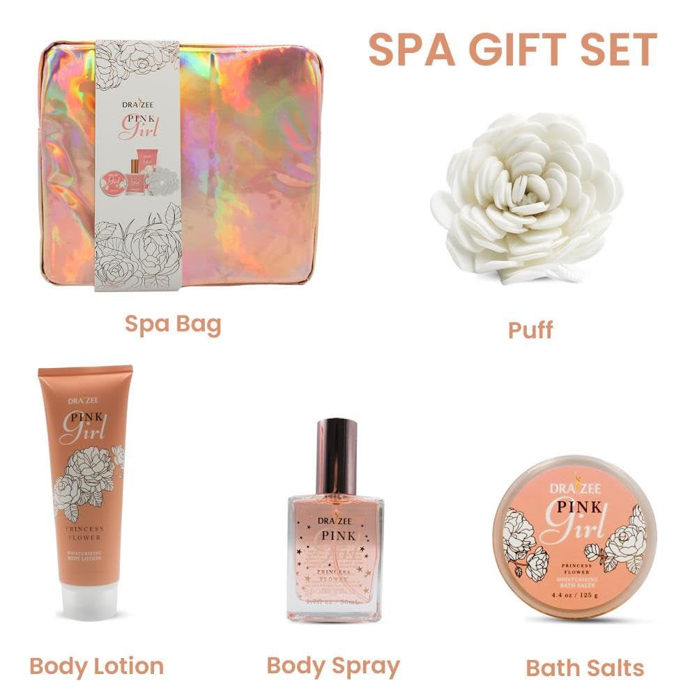 Luxury Spa Gift Baskets for Women-5 Pcs Princess Flower Scented Bath and Body Spa Set-Self Care Package, Gift for Mom-Bath Basket-Body Care Set for Girlfriend
