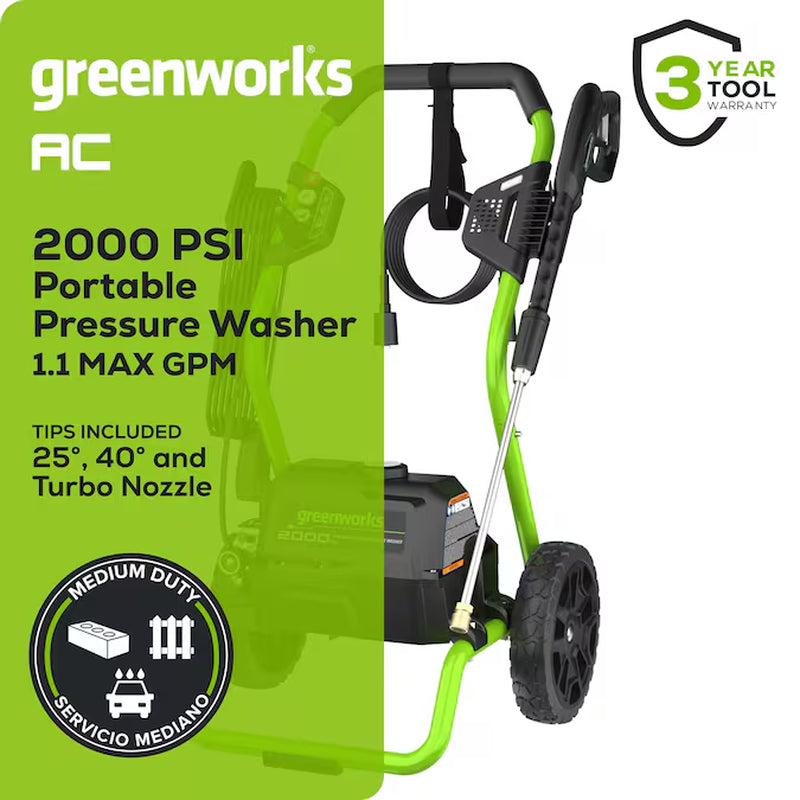 2000-PSI 1.1-GPM Cold Water Electric Pressure Washer-In with 3 Spray Tips
