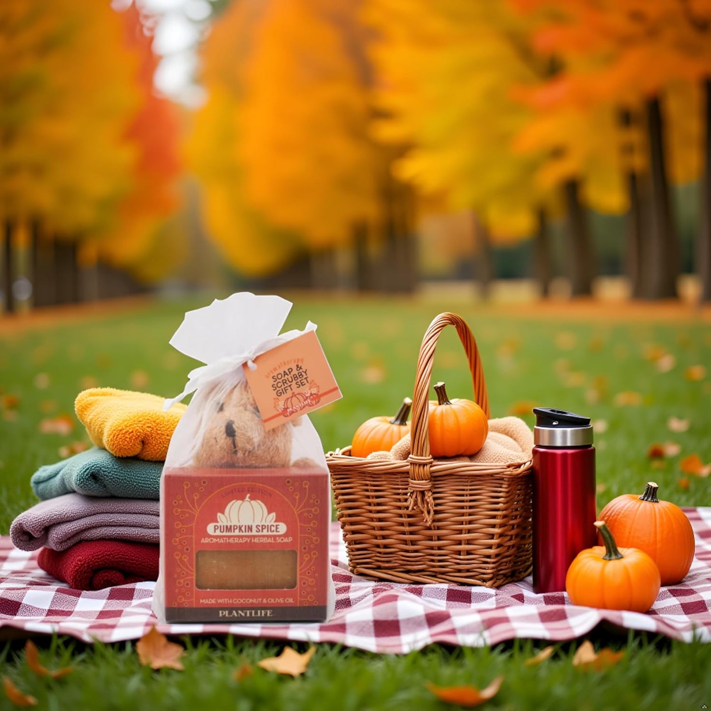 Bear Bath Scrubby with a Pumpkin Spice Soap Set - Gently Natural Ramie Scrubby with Soothing Soap for Your Skin - Kid Tested with No Removable Parts
