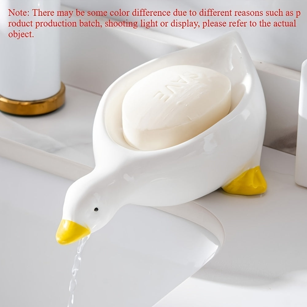 White 1-Pack Adorable Duck-Shaped Soap Dish with Efficient Drainage - Durable Plastic, Easy to Clean, Oval Design for Bathroom & Kitchen Decor, Playful Design | Easyclean Material, Soap Bar Holder