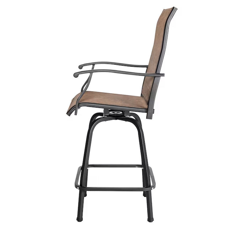 Patio Swivel Bar Chairs Set of 2 Brown with Gold Point Iron Frame Swivel Bar Stool Chair with Brown Sling Seat