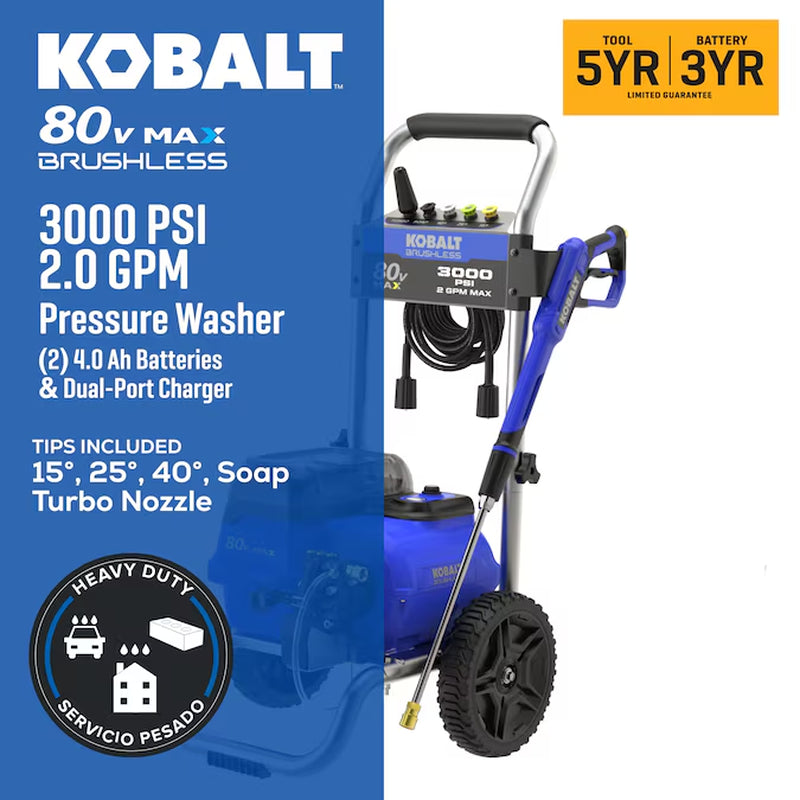 3000-PSI 2-GPM Cold Water Battery Pressure Washer with 5 Spray Tips 4 Ah (Battery Included) (Charger Included)