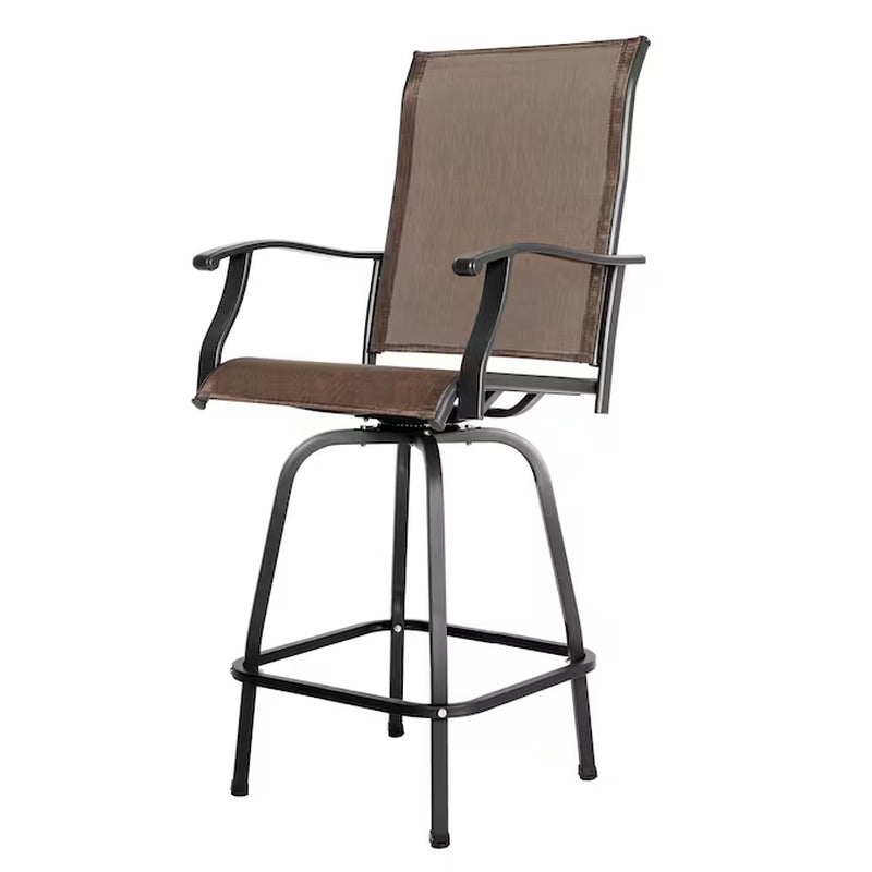 Patio Swivel Bar Chairs Set of 2 Brown with Gold Point Iron Frame Swivel Bar Stool Chair with Brown Sling Seat