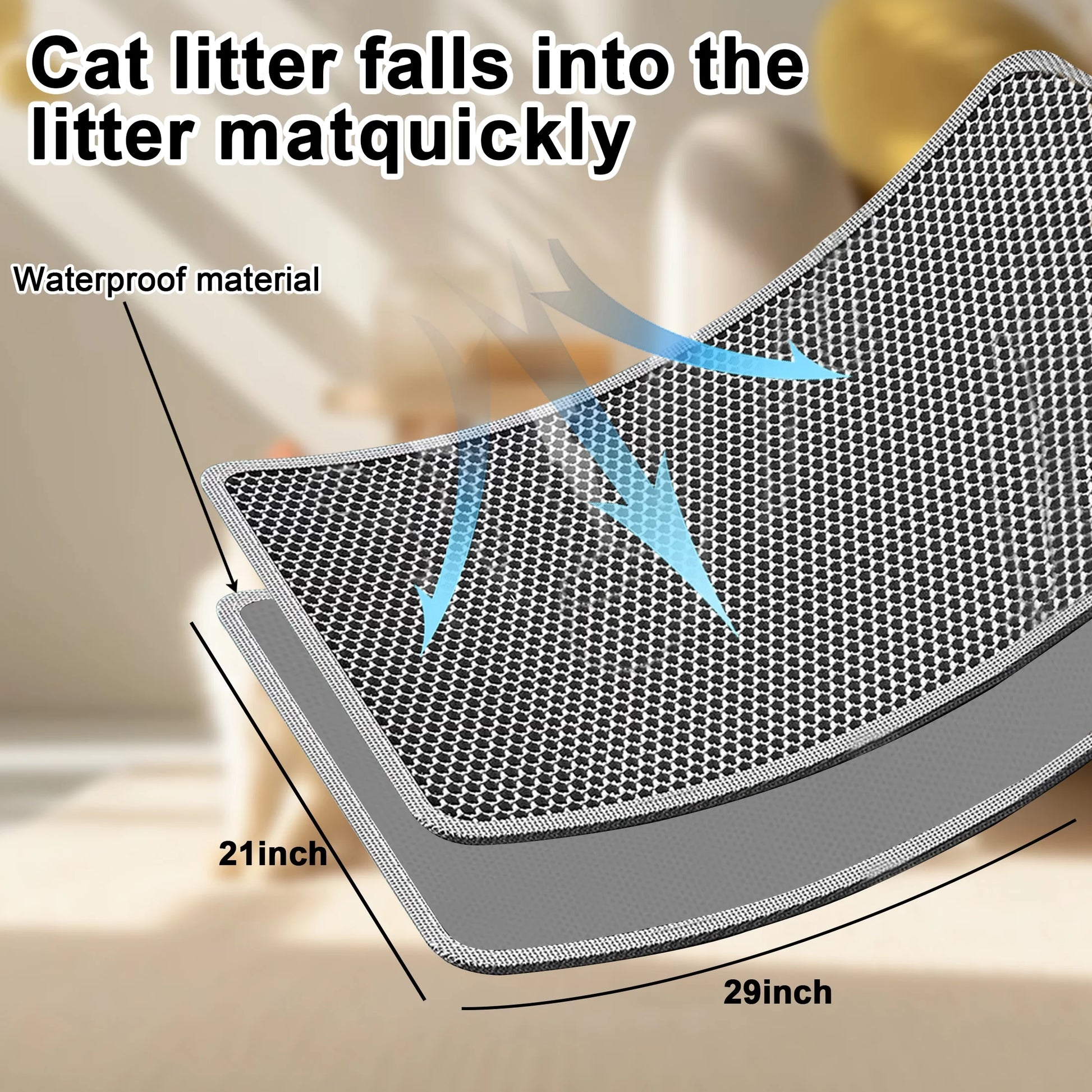 21"X29" Cat Litter Mat, Double Layer Urine-Proof & Waterproof, Honeycomb Scatter Control Trapping, Easier to Clean & Washable, Non-Slip (Dark Gray)