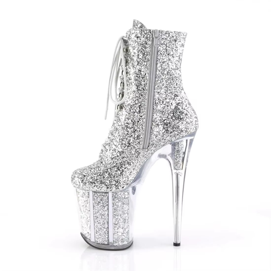 Stilettos 20Cm Thin Heels Ankle Boots Transparent Platforms Shoes Woman Rhinestone Tassels Botas Mujer Sequined Pumps