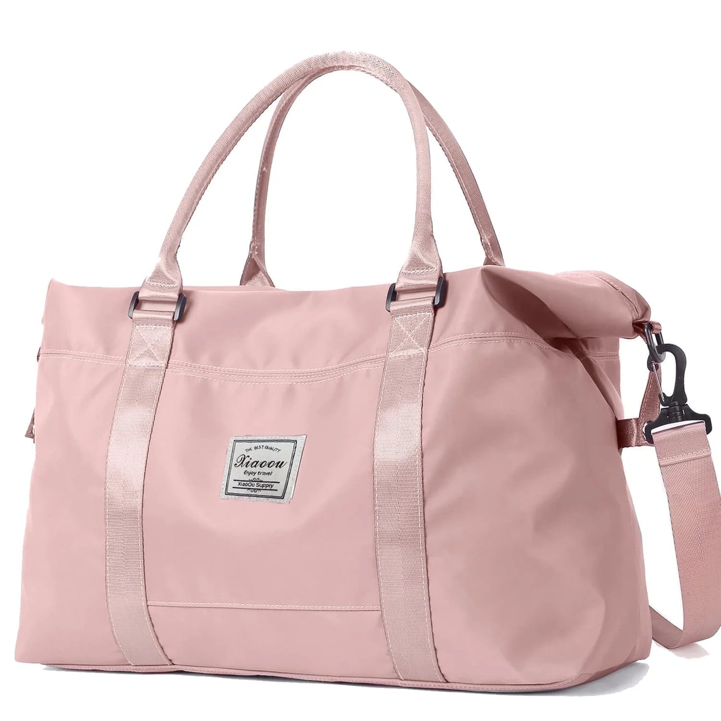 37L Waterproof Duffle Bag for Women, Tear-Resistant Gym Travel Bag W/Adjustable Shoulder Strap & Trolley Sleeve, Airline Approved Carry-On Weekender Bag with Wet/Dry Pocket, Pink
