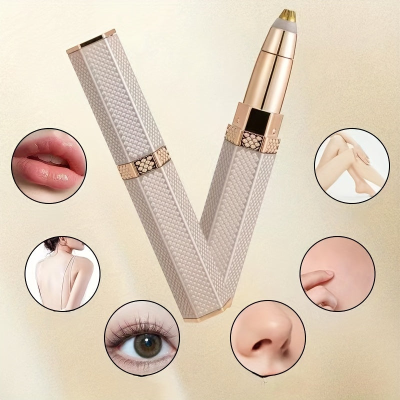 Four-in-one Multifunctional Women's Shaver - Gentle and Efficient, Includes Facial, Body, Eyebrow and Nose Hair Trimmers, Lipstick-shaped Portable Shaver, Rechargeable Shaver, 3/4 Replaceable Shaver Heads, Efficient and Easy