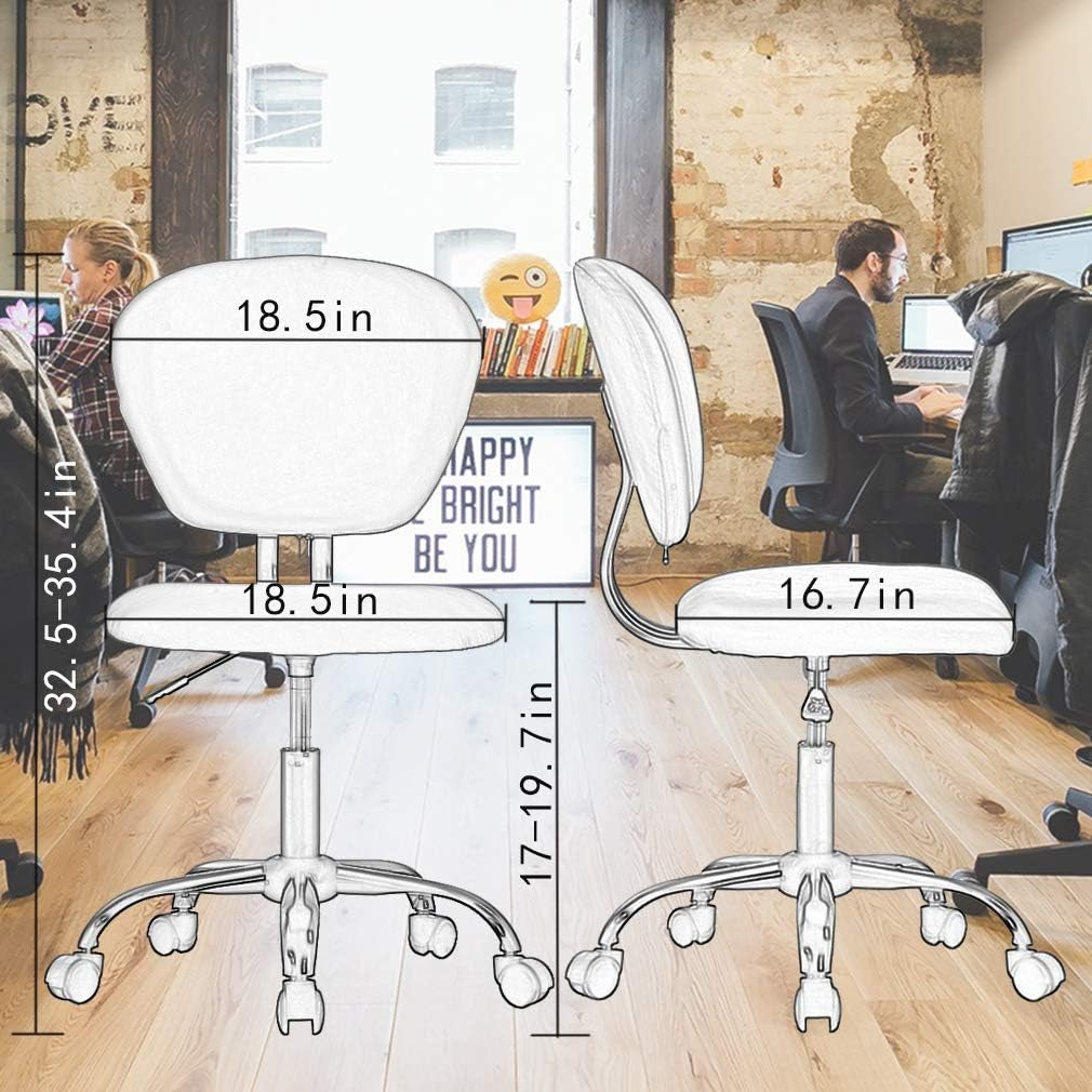 Office Chair Ergonomic Cheap Desk Chair PU Leather Computer Chair Task Rolling Swivel Stool Mid Back Executive Chair with Lumbar Support, White