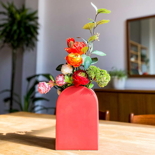 Ceramic Vases for Flowers - Coral Tall | Red Vase, Home Decorations for Living Room, Table Vase, Boho Vase Aesthetic Room Decor, Modern Vase, Vase Set, Decorative Modern Gift