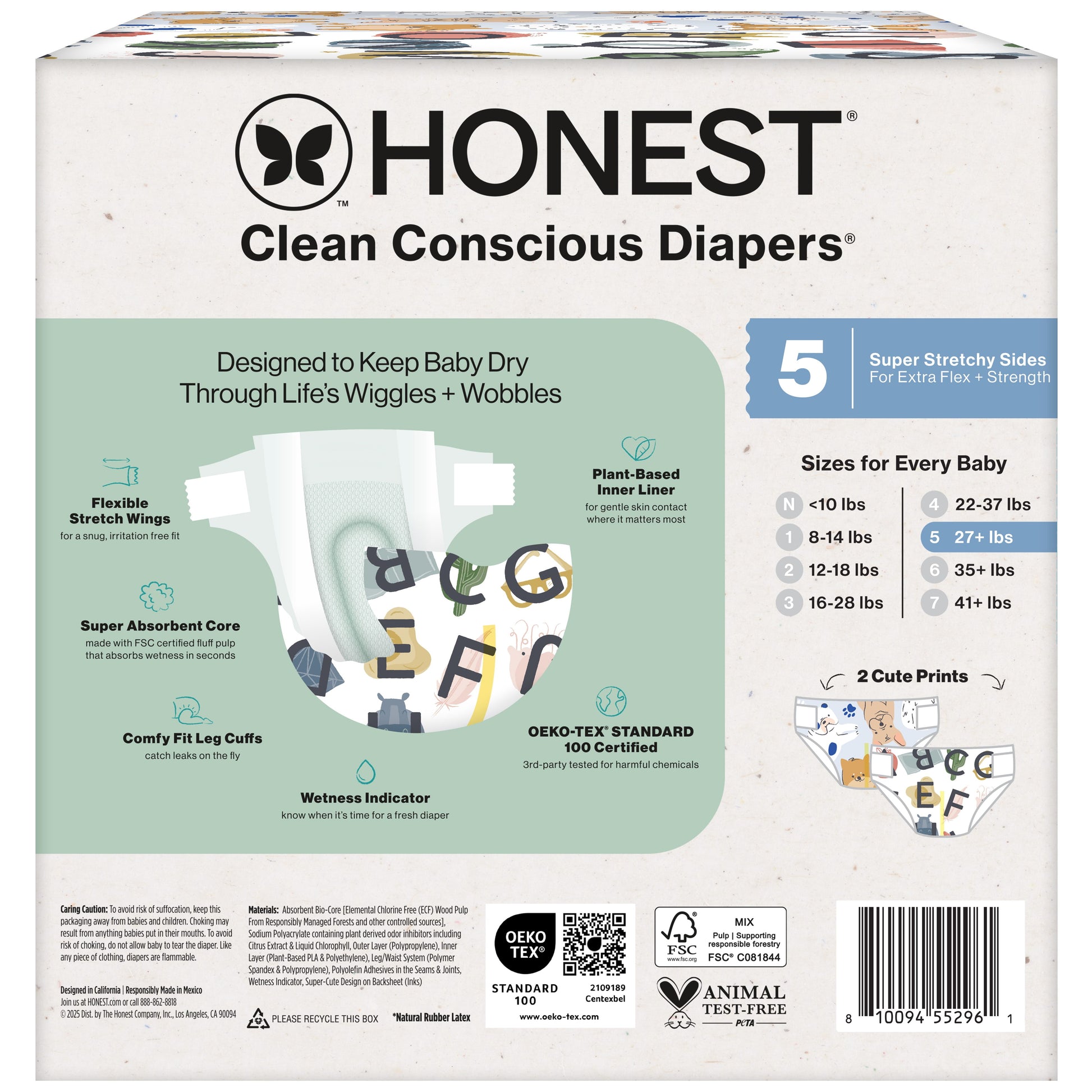 ® Clean Conscious Baby Diapers Size 5 (27+ Lbs), Hypoallergenic and Fragrance Free, 66 Count