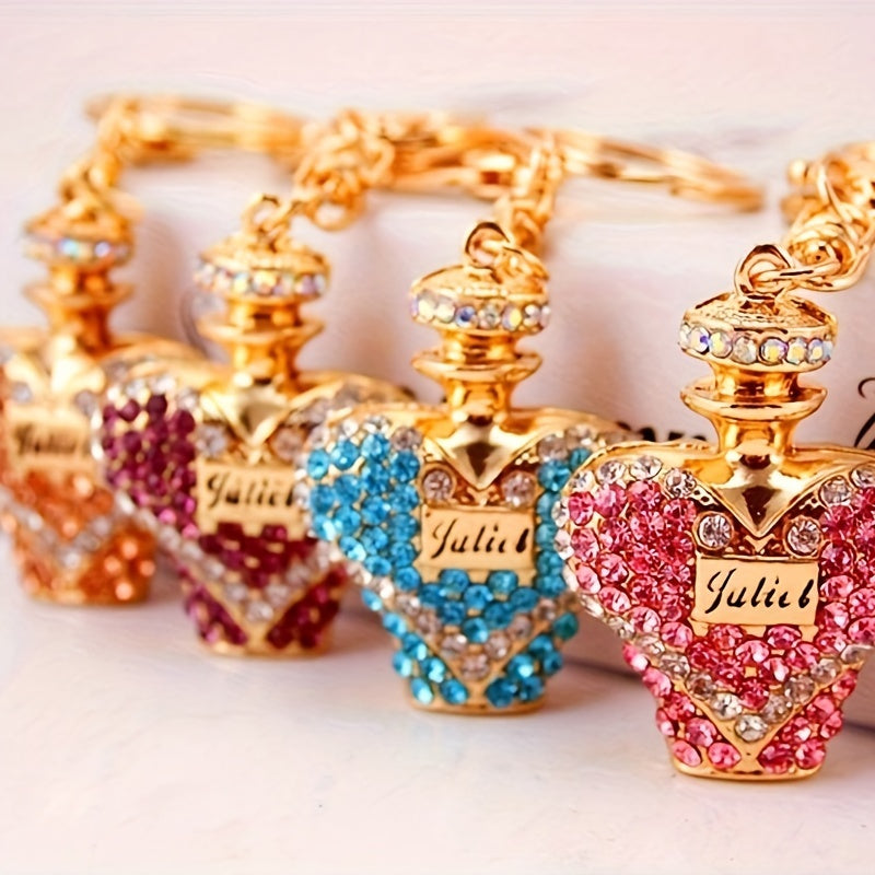 1pc Rhinestone Perfume Bottle Keychain Cute Alloy Key Chain Ring Bag Backpack Charm Car Key Pendant Women Daily Use Gift