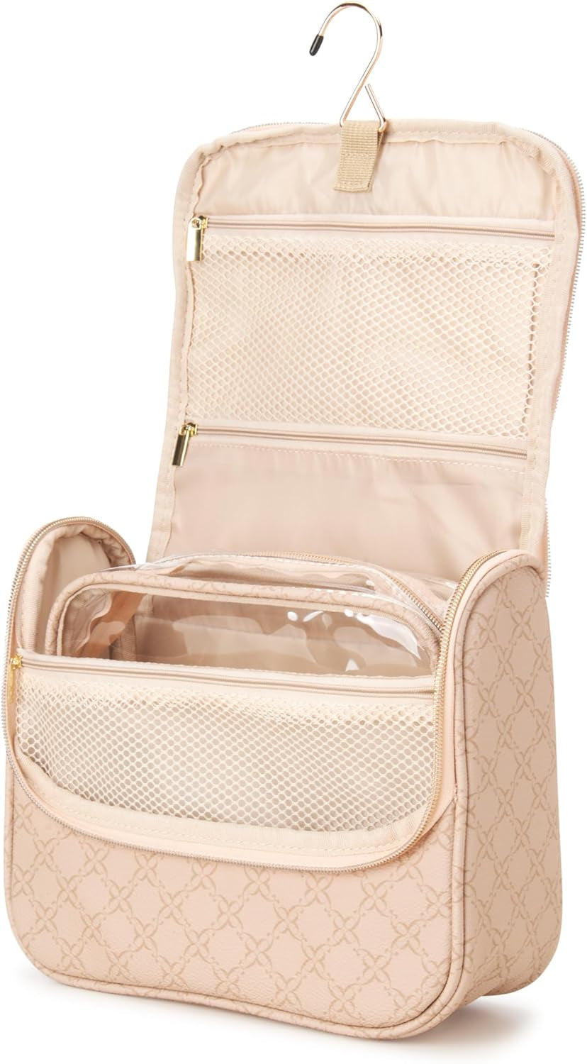 Women'S Toiletries Bag - Travel Makeup and Toiletries Hanging Organizer Set - Makeup Organizer Hanging Case Set, Beige