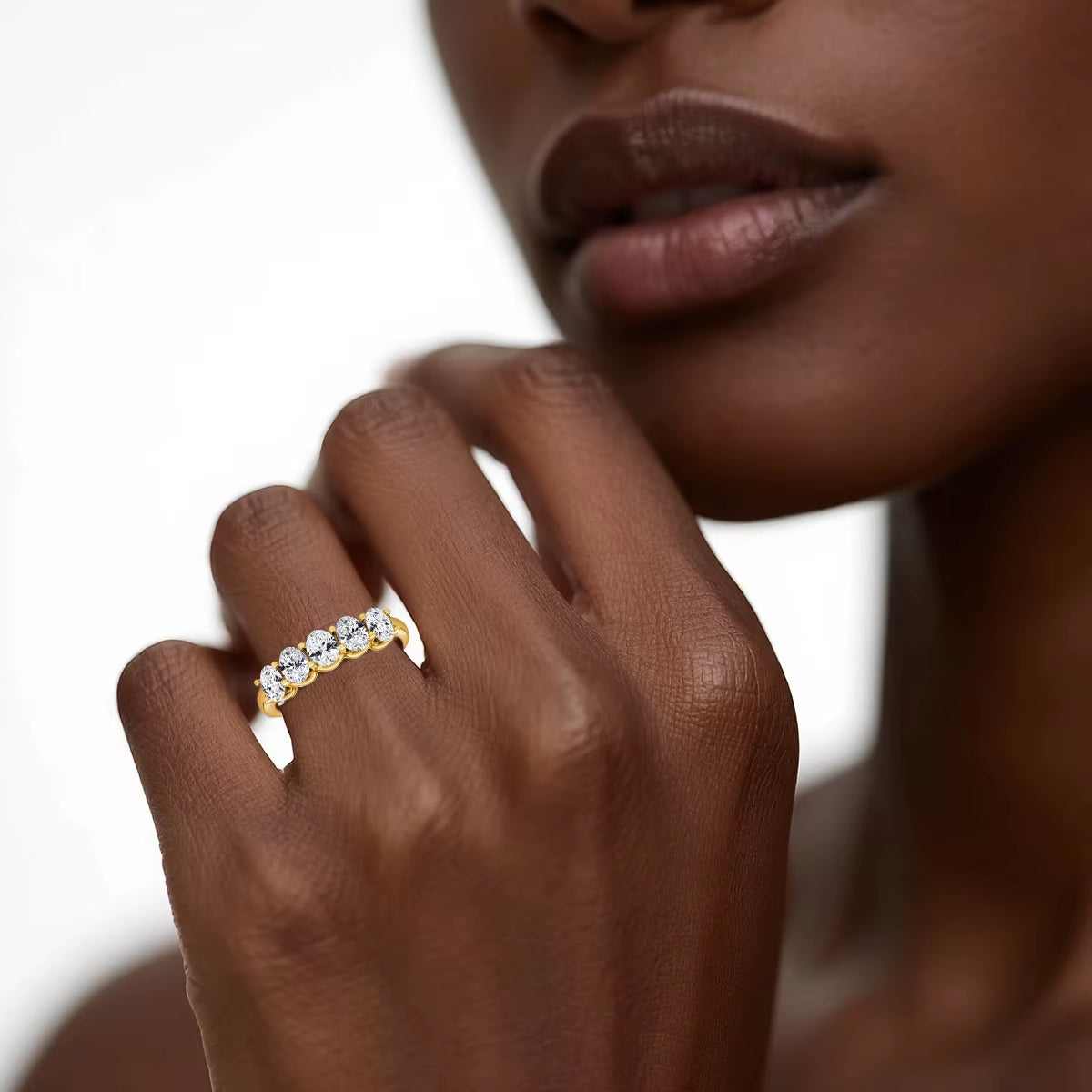 Real 14K Gold Oval Cut Moissanite Rings for Women 5 Stone Lab Diamond Eternity Wedding Band Bride Luxury Engagement Jewelry