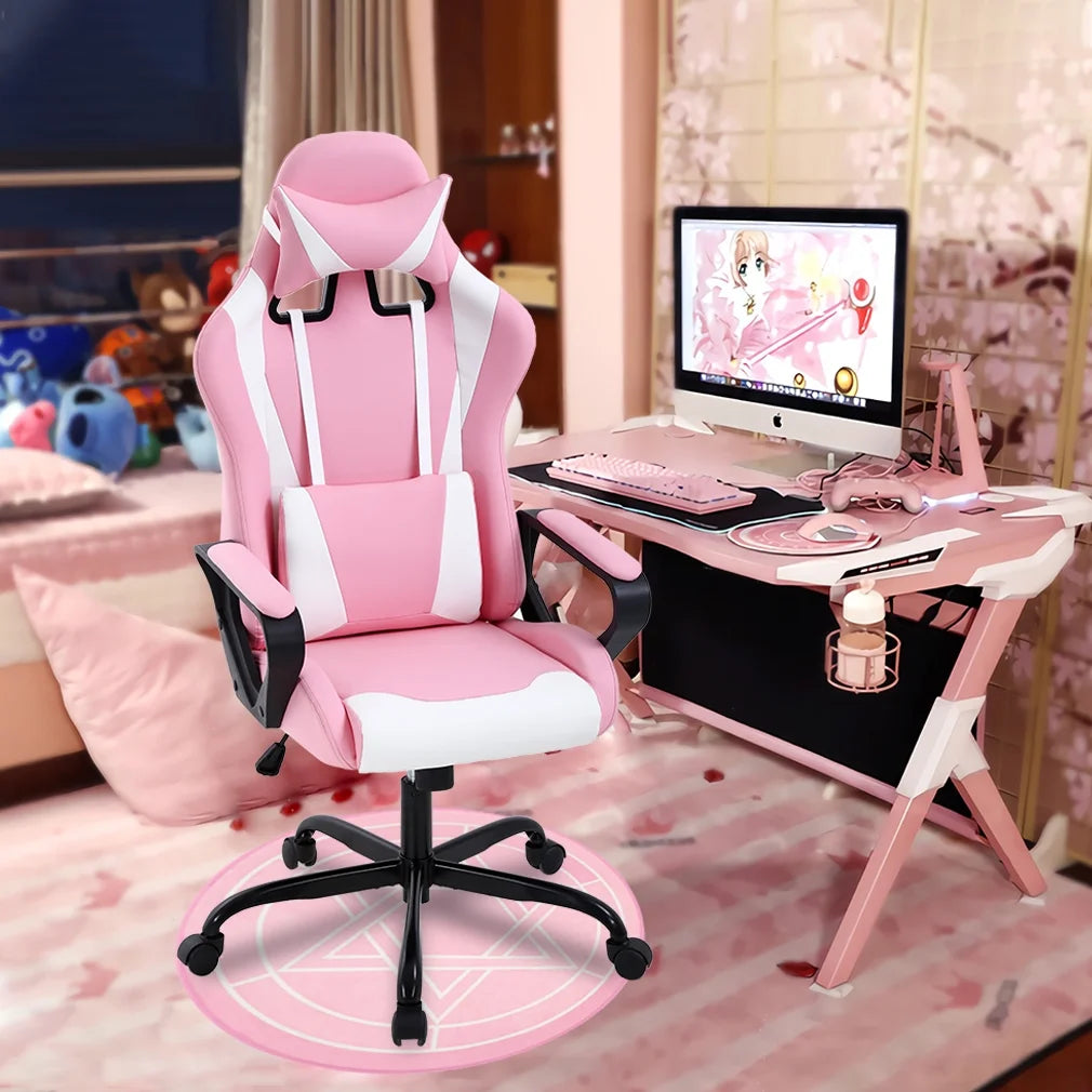 Racing Style Gaming Chair with Adjustable Pillows and Reclining Backrest for Women Gamers(Pink)