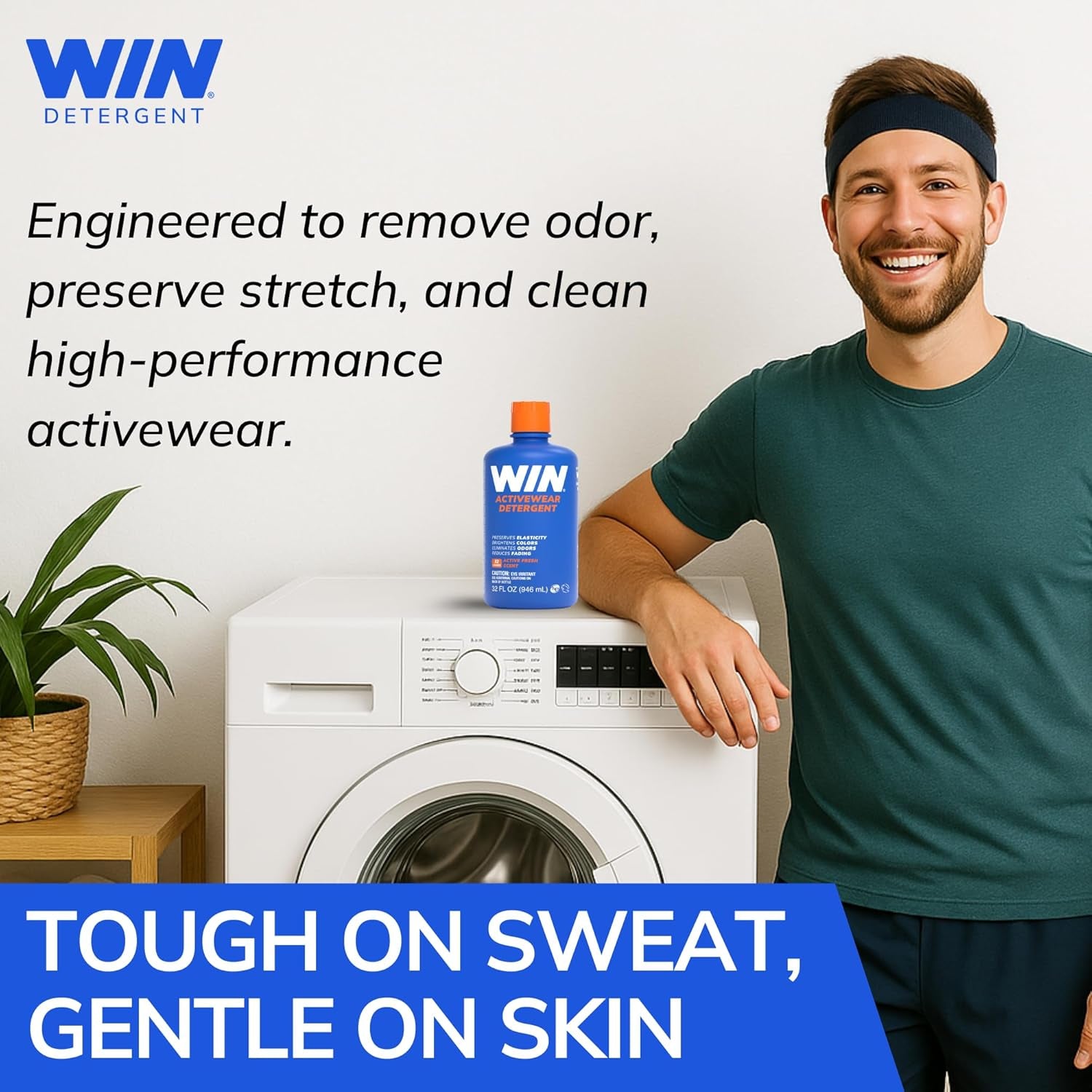 WIN Activewear Detergent - Active Fresh - 32Oz Bottle - Sports Detergent for Sweaty Workout Clothes and Team Uniforms